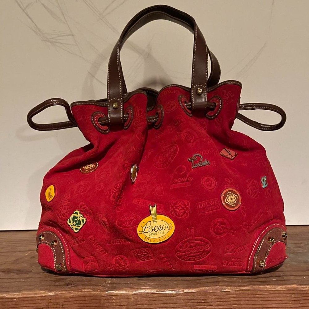 Loewe red suede leather 160th aniversario bag handbag or shoulder bag